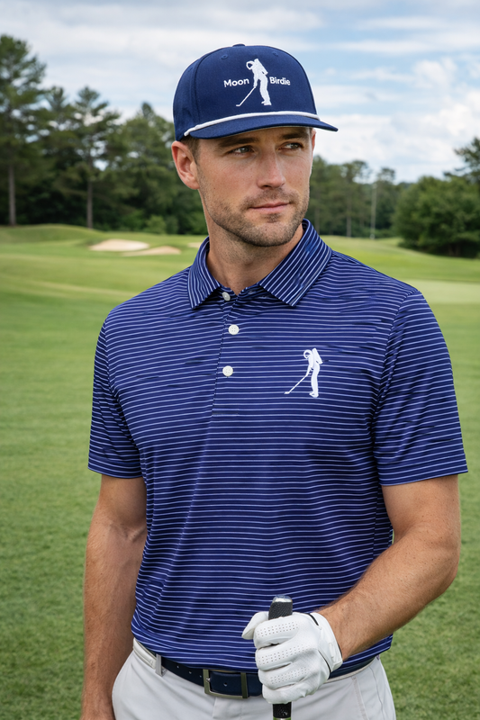 The Striped Polo - Navy Heather/White