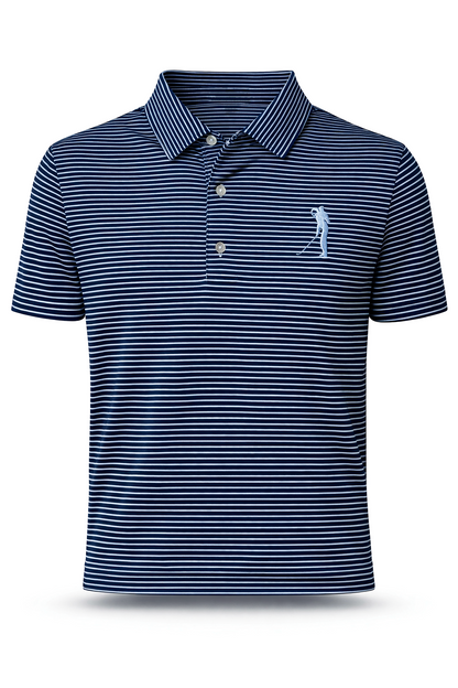 The Striped Polo - Navy Heather/White