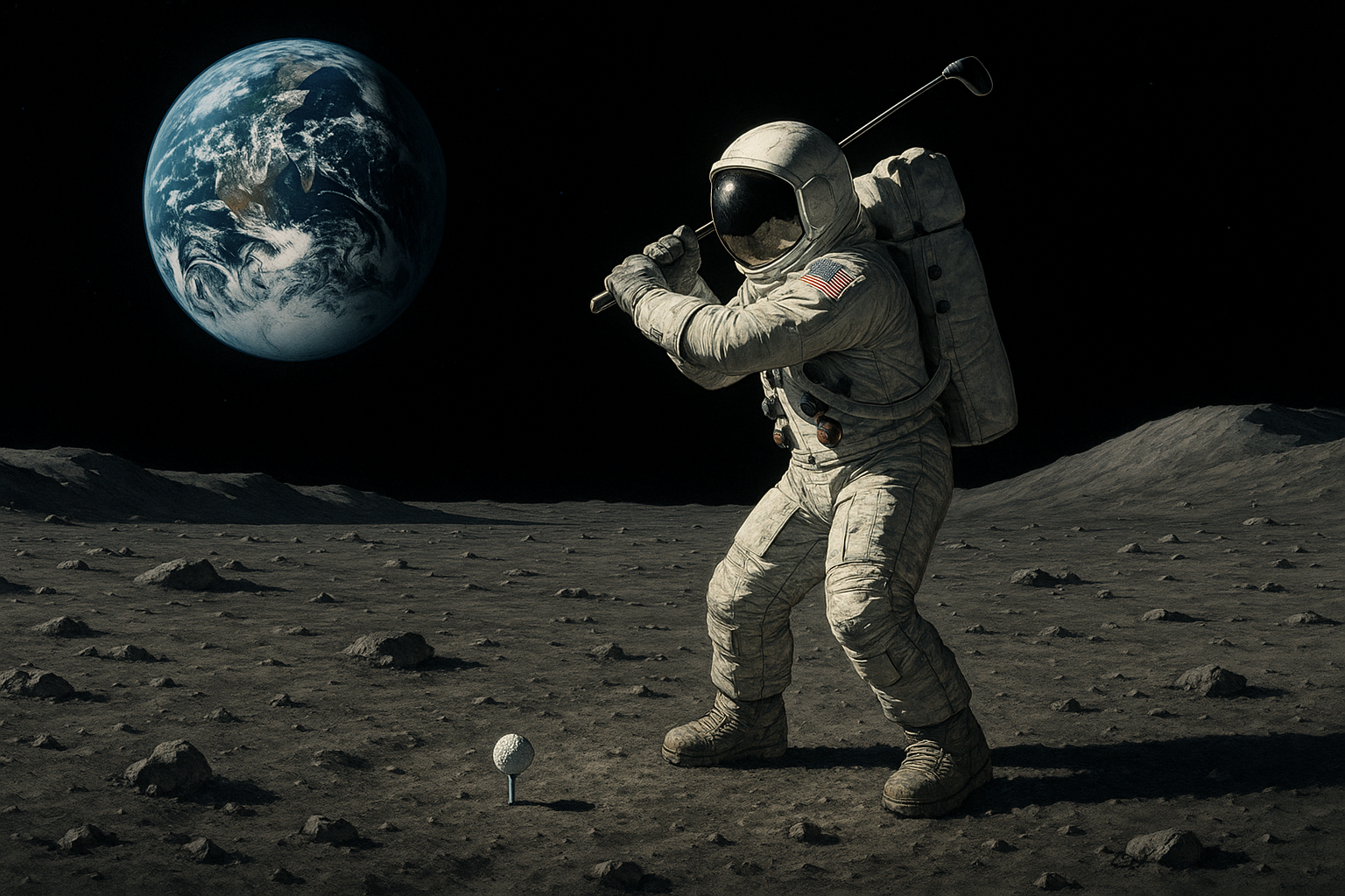 astronaut golfing on the moon